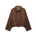 thumbnail image 1 of Womens Tops Stylish Oversized Suede Effect Jacket Shoulder Collared Neck Zip Up Coat Multiple Colors Blended Fabric Trendy Practical M Sweaters For Women, 1 of 9