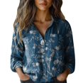 thumbnail image 1 of Womens Tops Stylish Print Long Sleeve Cotton Button Blouse Spring Summer Shirts for Women Blue Xl, 1 of 4