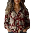 thumbnail image 1 of Womens Tops Stylish Print Long Sleeve Cotton Button Blouse Spring Summer Shirts for Women Red 3Xl, 1 of 4