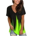 thumbnail image 1 of Womens Tops Summer 2022,Women's Shirts V-Neck Summer Tops T Shirt Short Sleeve Color Block Flame Printing Loose Fit Tunic Blouses, 1 of 6