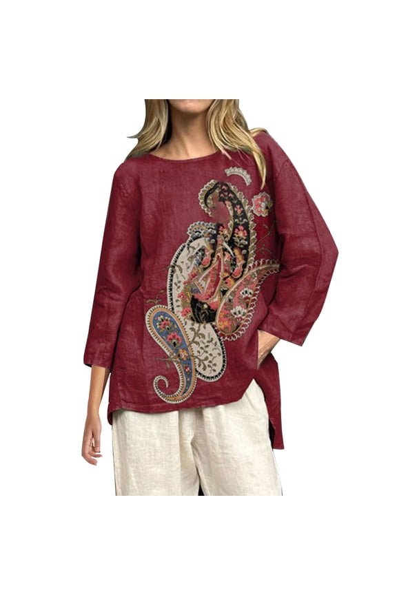Womens Tops Summer Baseball Print Round Neck 3/4 Sleeve Cotton Tee Spring Tops for Women