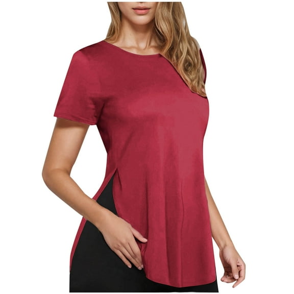 Womens Tops Summer Basic T Shirts Business Casual Loose Fit Cap Sleeve Tee Cute Clothes Trendy Fashion Outfits Red XL