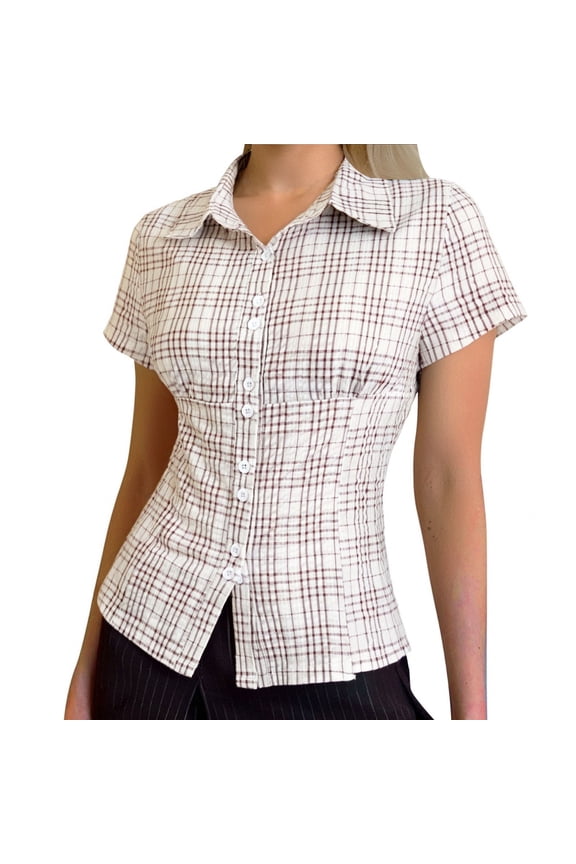 Womens Tops Summer Button Front Style Double Front Button Relaxed Fit Womens Activities Shirt,White,S