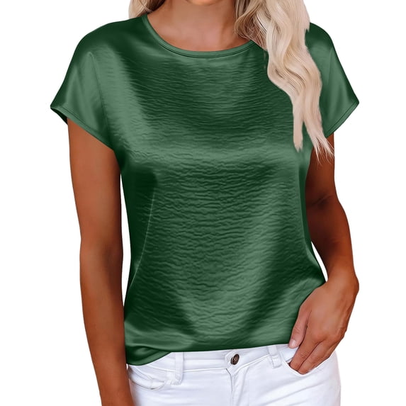 Womens Tops Summer Casual Cap Sleeve Tshirts Shirts Business Dressy Spring Fashion Outfits Trendy Clothes Dark Green XL
