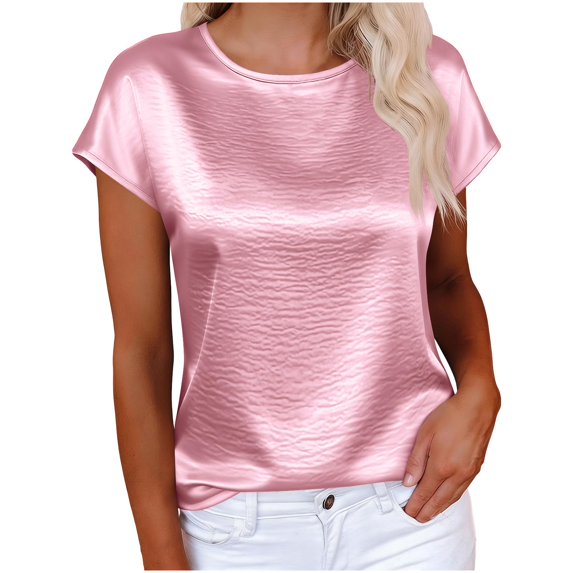 Womens Tops Summer Casual Cap Sleeve Tshirts Shirts Business Dressy Spring Fashion Outfits Trendy Clothes Pink L