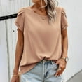 thumbnail image 1 of Womens Tops Summer Casual Dressy Crew Neck Loose Ruffle Short Sleeve Blouses Work Shirts Extra Long Sleeve Tops for Women Button down Dress Relaxed Fit Tees for Women Yoga Long Sleeves Casual Shirts, 1 of 4