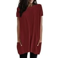 thumbnail image 1 of Womens Tops Summer Casual Solid Loose Pullover Crewneck Shirt Short Sleeve Tunic Top Blouse With Pockets Polyester Spandex 1Pc S Shirts for Women, 1 of 6