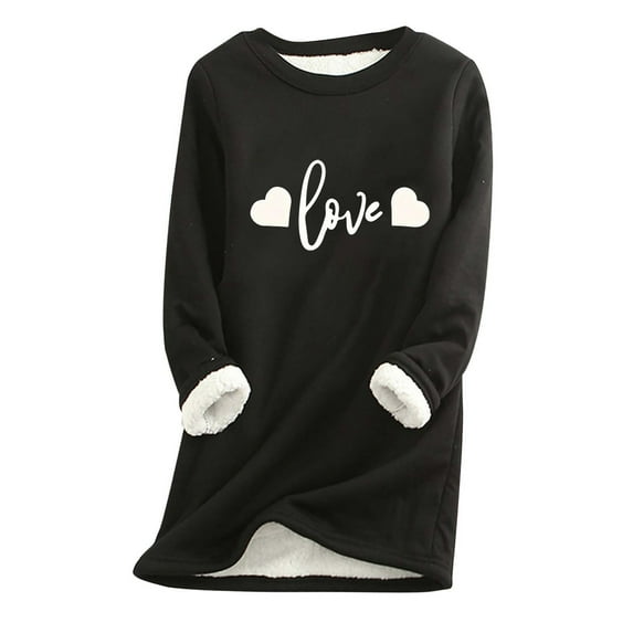 Womens Tops, Summer Women Thick Fleece Printed Sweatshirt Winter Warm Underwear Round-Neck Blouses Tops