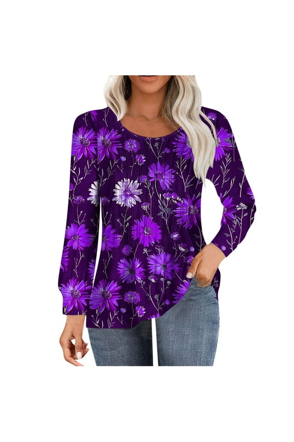 Womens Tops, Summer Women's Print Long Sleeve Tops Loose Blouse Casual O-Neck Tee Shirts