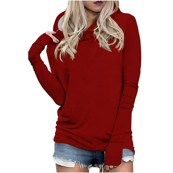 Womens Tops, Summer Clearance Womens Casual Long Sleeve Solid Color Hooded Slim T-Shirt Blouse Pullover Tops