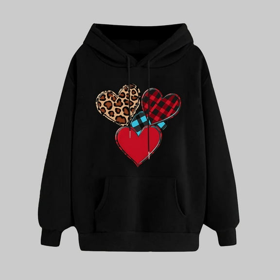 Womens Tops Summer Clothes Ndbuld Women's Print Winter Hoodie Pullover Tops Long Sleeved Comfortable Sweatshirt ,Black,S
