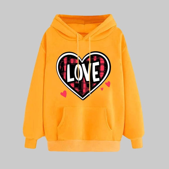 Womens Tops Summer Clothes Ndbuld Women's Print Winter Hoodie Pullover Tops Long Sleeved Comfortable Sweatshirt ,Yellow,S