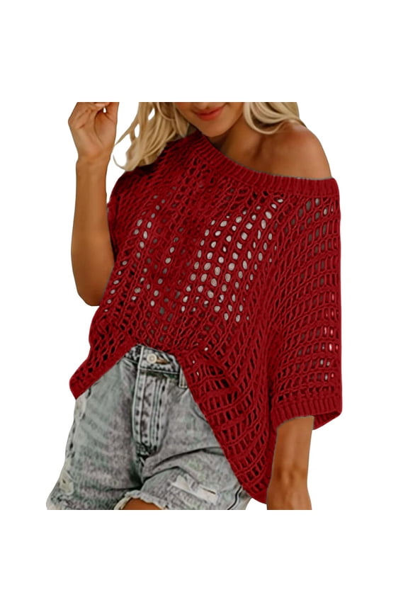 Womens Tops Summer Cutout High Cut Beach Knit Pullover Spring Tops for Women
