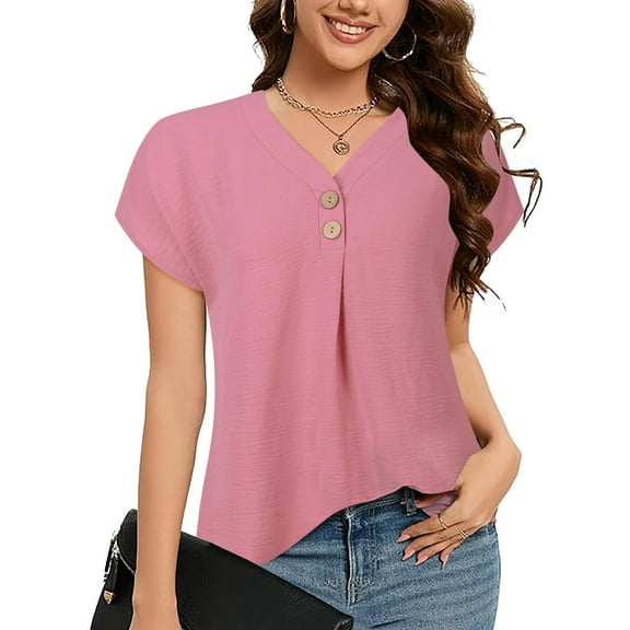 Womens Tops Summer Dressy Casual Shirts Short Sleeve V Neck Blouses Business Work Tshirts Button up Shirt for Women Long Sleeve Knit Half Sleeve Women Shirt Women Tops Summer Extended Shirt for Women