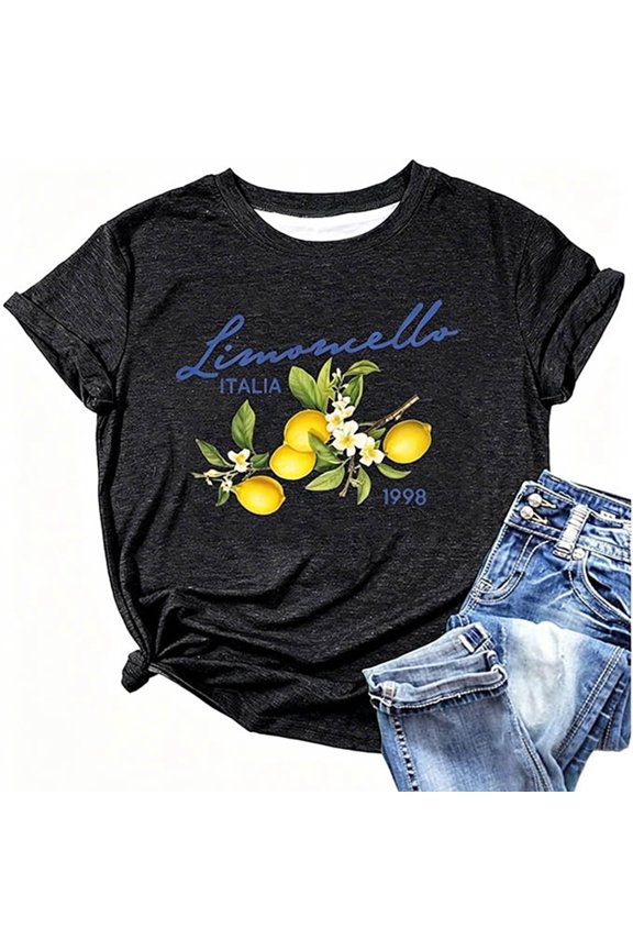 Womens Tops Summer Fashion Printed Short Sleeved Round Neck Womens Performance Tops,Black,M