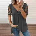 thumbnail image 1 of Womens Tops Summer Hollowed Out Short Sleeve Rhinestone V Neck Loose Solid T Shirts Zipper Tee Tops Blouse T Shirts for Women, 1 of 5