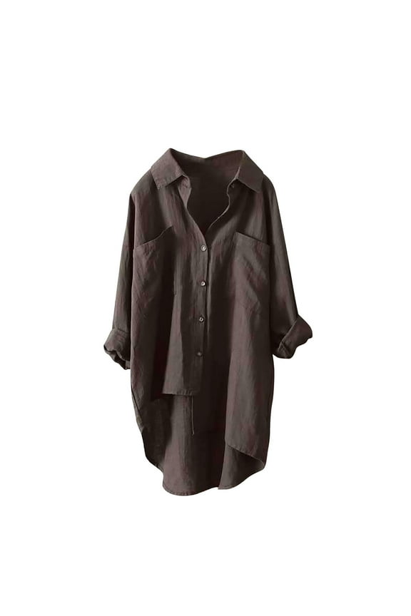 Womens Tops Summer Light Breathable Musselin Blouse Linen Cotton Solid Color Long Sleeve Top Loose Casual Design Double Pocket Easy To Wash 5Xl Sweaters For Women