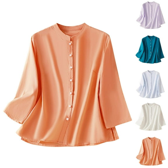 Womens Tops Summer Long Sleeve Solid Regular Round Neck Red Tops 2025 Spring Trendy Casual T-Shirts Cute Work Outfits Blouses S-2XL