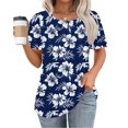 thumbnail image 1 of Womens Tops,Summer New Fashion Floral Prints Top Loose Round Neck Chest Pleated Shirts Womens Casual Short Sleeve Blouses Pullover Tops, 1 of 6