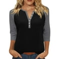 thumbnail image 1 of Womens Tops Summer Printed Top 3/4 Sleeves Buttons Blouse Short Sleeve V Neck T Shirt Polyester Spandex Breathable Comfortable Casual L Sweaters For Women, 1 of 5