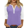 thumbnail image 1 of Womens Tops Summer Printed Top 3/4 Sleeves Buttons Blouse Short Sleeve V Neck T Shirt Polyester Spandex Breathable Comfortable Casual Xl Sweaters For Women, 1 of 5