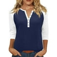 thumbnail image 1 of Womens Tops Summer Printed Top 3/4 Sleeves Buttons Blouse Short Sleeve V Neck T Shirt Polyester Spandex Breathable Comfortable Casual Xl Sweaters For Women, 1 of 5