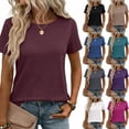 thumbnail image 1 of Womens Tops Summer Short Sleeve Crewneck T Shirts Spring Vacation Outfits Fashion Clothing Basic Tee Deep Red S, 1 of 5