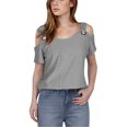 thumbnail image 1 of Womens Tops Summer Short Sleeve Shirts Ladies Dressy Casual Off The Shoulder Blouse Classic Tunic Tops Gray 5XL, 1 of 7