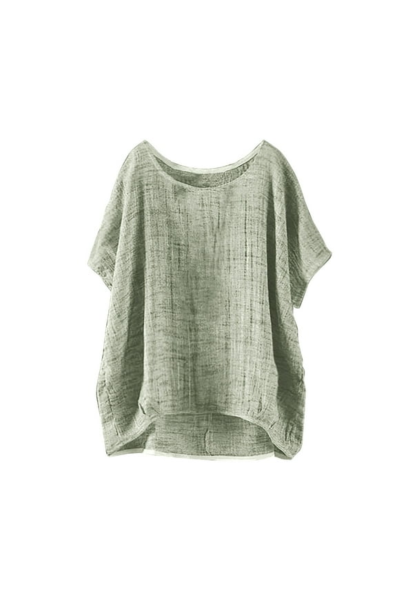 Womens Tops Summer Short Sleeve Solid Casual Loose Linen Top Cotton And Linen Material Soft Com fortable Suitable for Daily Wear With Raglan Sleeve Design M Shirts for Women