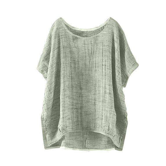 Womens Tops Summer Short Sleeve Solid Casual Loose Linen Top Soft Com fortable Cotton And Linen 1Pc Top 4Xl Shirts for Women