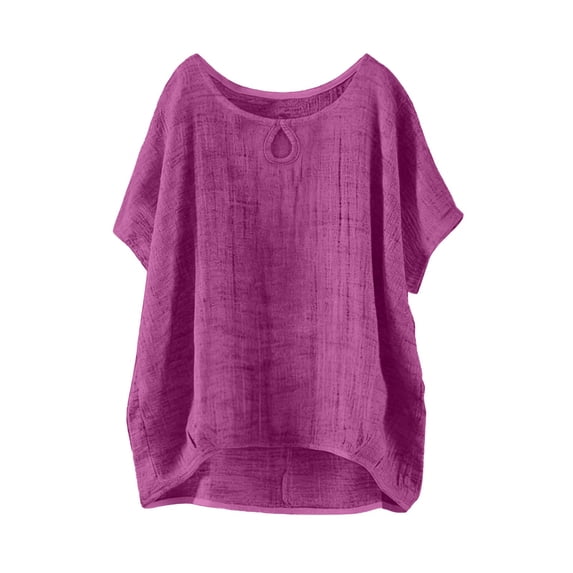 Womens Tops Summer Short Sleeve Solid Casual Loose Linen Top