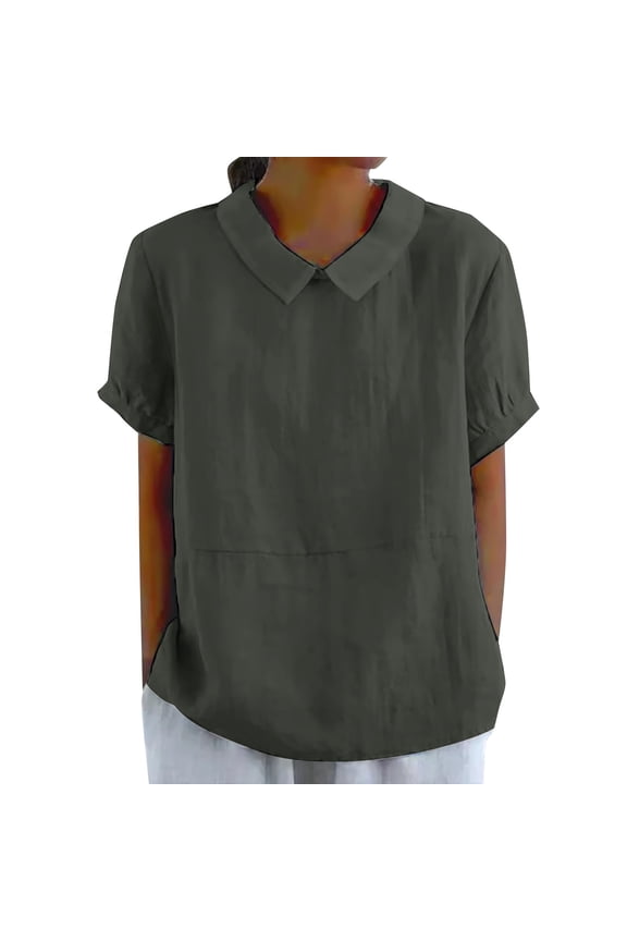 Womens Tops Summer Solid Color Cotton Linen Top Trendy