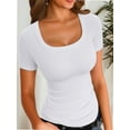 thumbnail image 1 of Womens Tops Summer Square Neck Short Sleeve Shirts Ribbed Knit Slim Fitted Tshirt Casual Tees Clothing, 1 of 7