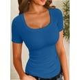 thumbnail image 1 of Womens Tops Summer Square Neck Short Sleeve Shirts Ribbed Knit Slim Fitted Tshirt Casual Tees Clothing, 1 of 6
