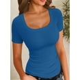thumbnail image 1 of Womens Tops Summer Square Neck Short Sleeve Shirts Ribbed Knit Slim Fitted Tshirt Casual Tees Clothing, 1 of 6