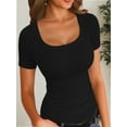 thumbnail image 1 of Womens Tops Summer Square Neck Short Sleeve Shirts Ribbed Knit Slim Fitted Tshirt Casual Tees Clothing, 1 of 7