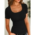 thumbnail image 1 of Womens Tops Summer Square Neck Short Sleeve Shirts Ribbed Knit Slim Fitted Tshirt Casual Tees Clothing, 1 of 7