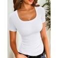 thumbnail image 1 of Womens Tops Summer Square Neck Short Sleeve Shirts Ribbed Knit Slim Fitted Tshirt Casual Tees Clothing, 1 of 7