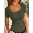 thumbnail image 1 of Womens Tops Summer Square Neck Short Sleeve Shirts Ribbed Knit Slim Fitted Tshirt Casual Tees Clothing, 1 of 7