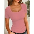 thumbnail image 1 of Womens Tops Summer Square Neck Short Sleeve Shirts Ribbed Knit Slim Fitted Tshirt Casual Tees Clothing, 1 of 5