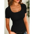 thumbnail image 1 of Womens Tops Summer Square Neck Short Sleeve Shirts Ribbed Knit Slim Fitted Tshirt Casual Tees Clothing, 1 of 7
