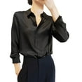 thumbnail image 1 of Womens Tops Summer Sun Casual Loose Button Down Long Sleeve Solid Color Satin Shirts & Tops Light Breathable Soft Suitable For Spring Summer Fall Winter Daily Work 2Xl Sweaters For Women, 1 of 6