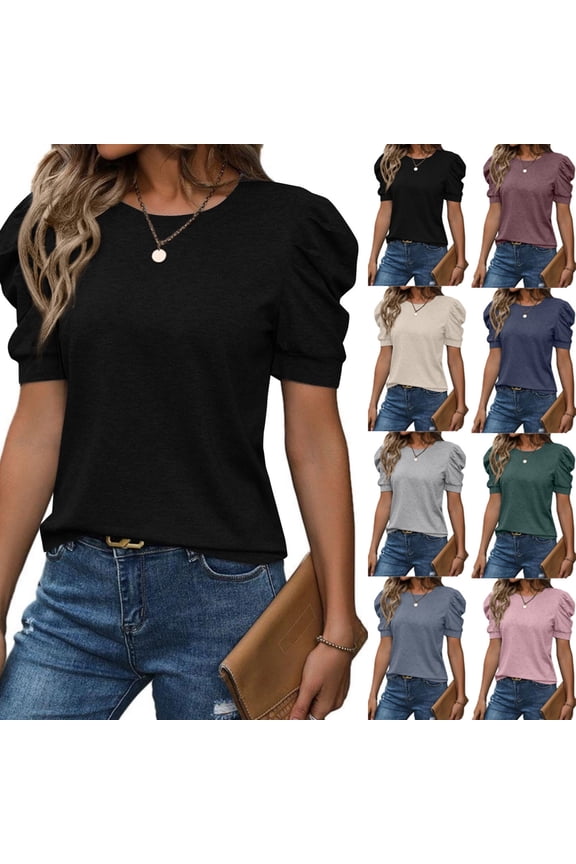 Womens Tops Summer Sweater Long Tunic Dressy Casual Blouses Business Cute Trendy Short Sleeve Shirt,Black M