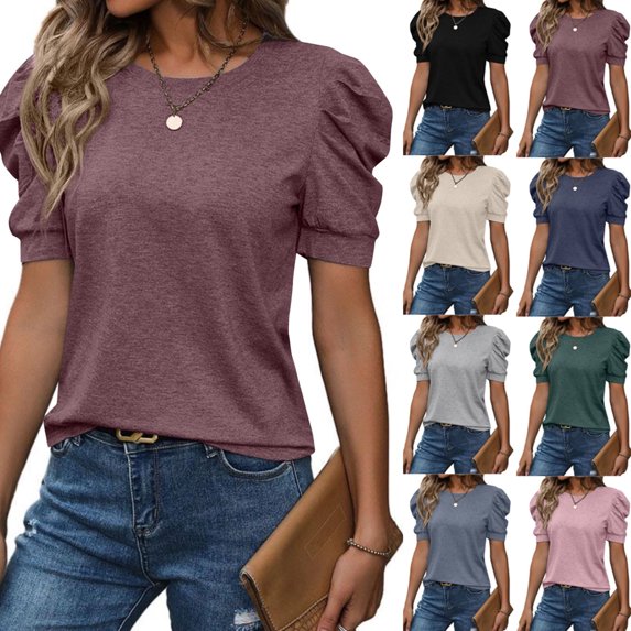 Womens Tops Summer Sweater Long Tunic Dressy Casual Blouses Business Cute Trendy Short Sleeve Shirt,Wine S