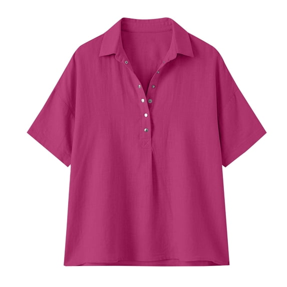 Womens Tops Summer Tops For Women Casual V Neck Pullover Mid Sleeve Button Down Blouses Womens T Shirts