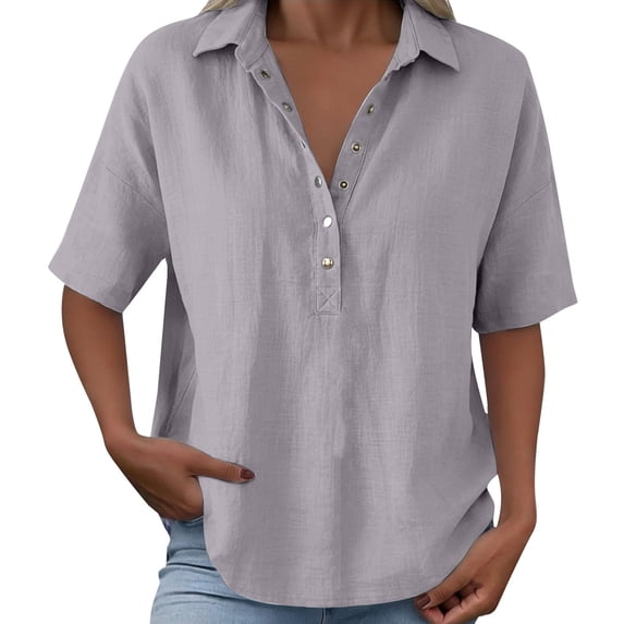 Womens Tops Summer Tops For Women Casual V Neck Pullover Mid Sleeve Button Down Blouses Womens T Shirts