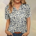thumbnail image 1 of Womens Tops Summer Tops for Women 2025 Trendy Boho Floral Print Tunic Shirts Short Sleeve Button V Neck Tshirt Casual Loose Blouse Shirts for Women, 1 of 5