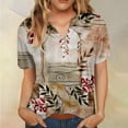 thumbnail image 1 of Womens Tops Summer Tops for Women 2025 Trendy Boho Floral Print Tunic Shirts Short Sleeve Button V Neck Tshirt Casual Loose Blouse Shirts for Women, 1 of 5