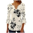 thumbnail image 1 of Womens Tops Summer Trendy Print V Neck 3/4 Sleeve Blouse Spring Tops for Women, 1 of 5
