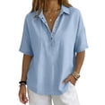 thumbnail image 1 of Womens Tops Summer V Neck Mid Sleeve Button Pullover Tee Spring Tops for Women, 1 of 5